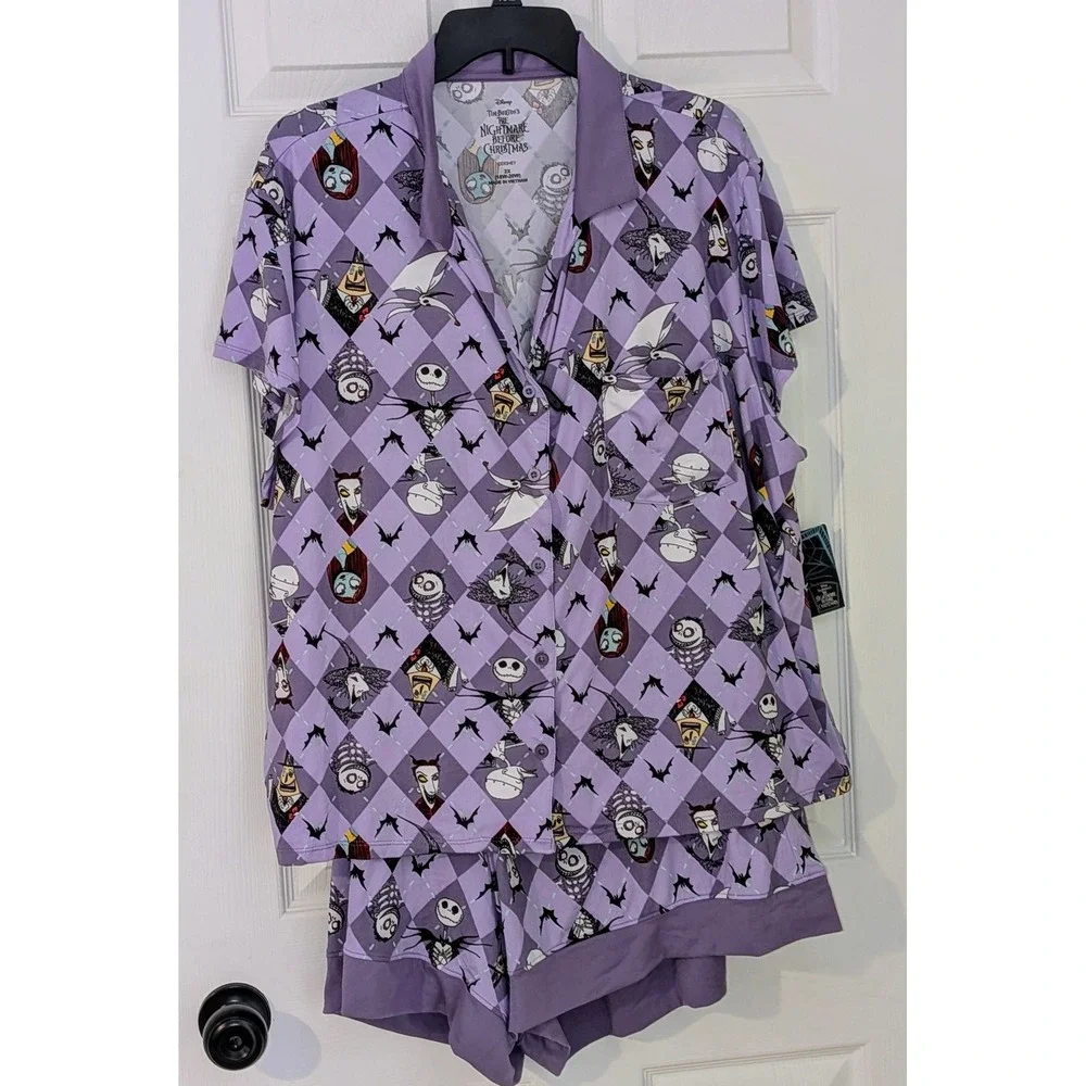 Disney Nightmare Before Christmas Lavender Argyle‎ Pajama Shorts Set 2X NWT - Picture 9 of 11